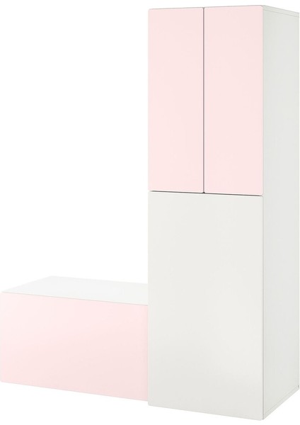 Çocuk Dolap Kombinasyonu, Beyaz-Uçuk Pembe, 150X57X196 Cm, Banklı