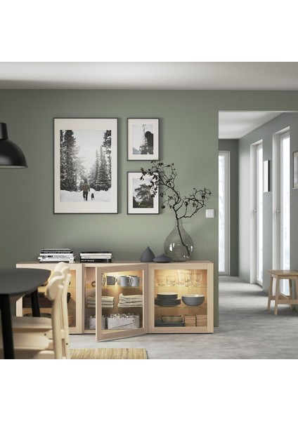 Dolap Kombinasyonu, Ağartılmış Meşe Görünümlü-Beyaz Meşe Görünümlü-Şeffaf Cam, 180X42X65 Cm, Sındvık fiyatları