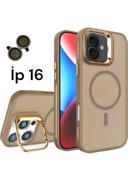 Apple Iphone 16 Uyumlu Mat Serisi Standlı Kapak Magsafe Kılıf +Lens Koruma .