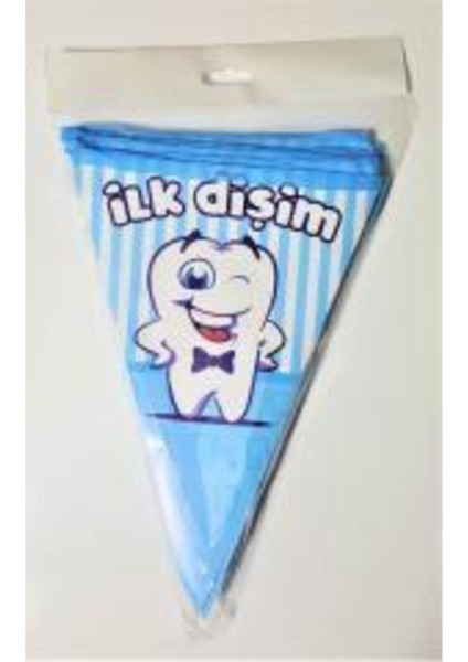 Mavi Üçgen Flama Diş Partisi Süsü 2 Metre, Renkli ve Eğlenceli Dekorasyon