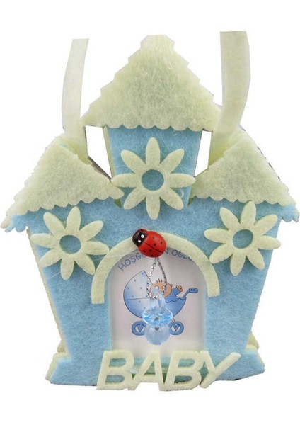 Renkli Çerçeve Keseli ve Şatolu Mavi Dekoratif Parça 1 Adet