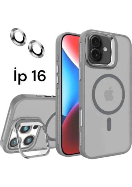 Apple Iphone 16 Uyumlu Mat Serisi Standlı Kapak Magsafe Kılıf +Lens Koruma .