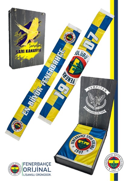 Orijinal Lisanslı En Büyük Fenerbahçe Şal Atkı Kanarya Baskılı Ahşap Kutulu