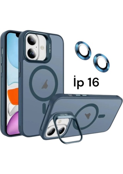 Apple Iphone 16 Uyumlu Mat Serisi Standlı Kapak Magsafe Kılıf +Lens Koruma .