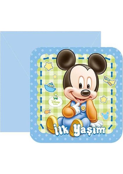 Sevimli Mickey Disney Temalı Bebek Davetiyesi, 6 Adet, Şık ve Kullanışlı Tasarım