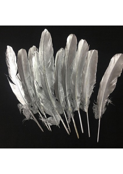 10 Adet Parlak Metalik Gümüş Kuş Tüyü Dekor, Şeffaf Balon Tüyü, Zarif Detaylar