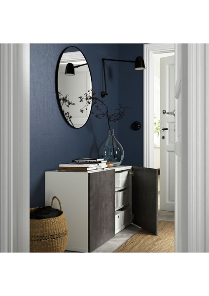 Dolap Kombinasyonu, Beyaz-Koyu Gri Taş Görünümlü, 120X42X65 Cm, Kallvıken fiyatları