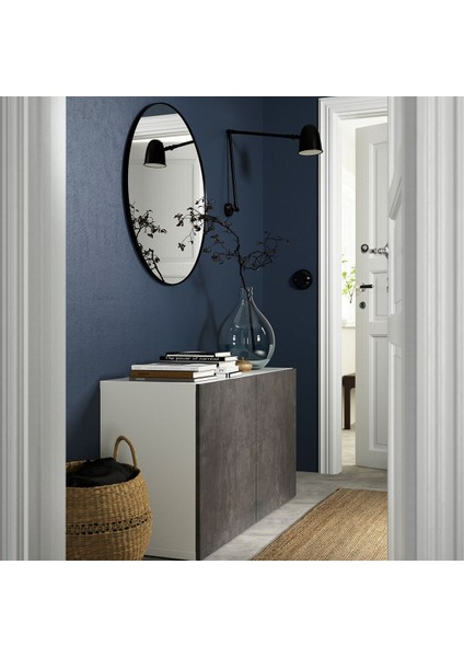 Dolap Kombinasyonu, Beyaz-Koyu Gri Taş Görünümlü, 120X42X65 Cm, Kallvıken modelleri