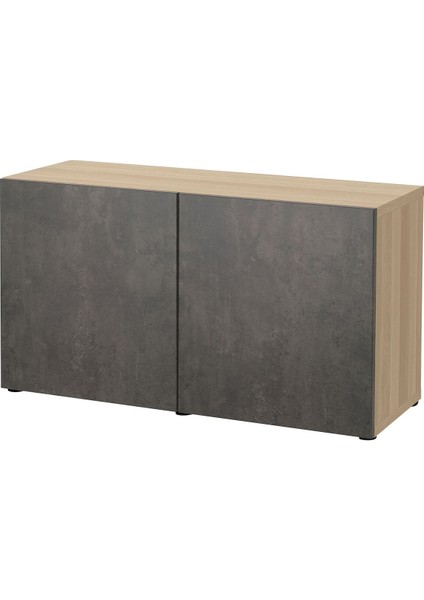 Dolap Kombinasyonu, Ağartılmış Meşe Görünümlü-Koyu Gri Taş Görünümlü, 120X42X65 Cm, Kallvıken