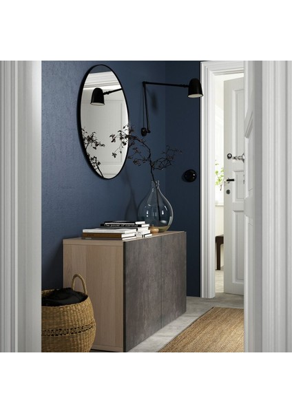 Dolap Kombinasyonu, Ağartılmış Meşe Görünümlü-Koyu Gri Taş Görünümlü, 120X42X65 Cm, Kallvıken modelleri