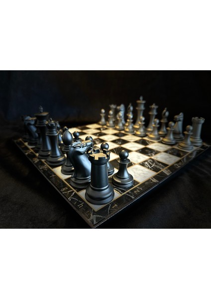 Premium Satranç Takımı Gri Tabla