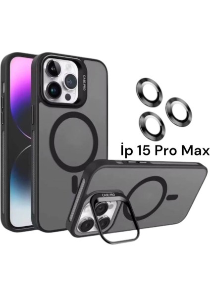 Apple Iphone 15 Pro Max Uyumlu Mat Serisi Standlı Kapak Magsafe Kılıf +Lens Koruma .