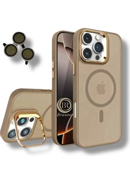 Apple Iphone 15 Pro Max Uyumlu Mat Serisi Standlı Kapak Magsafe Kılıf +Lens Koruma . fiyatları