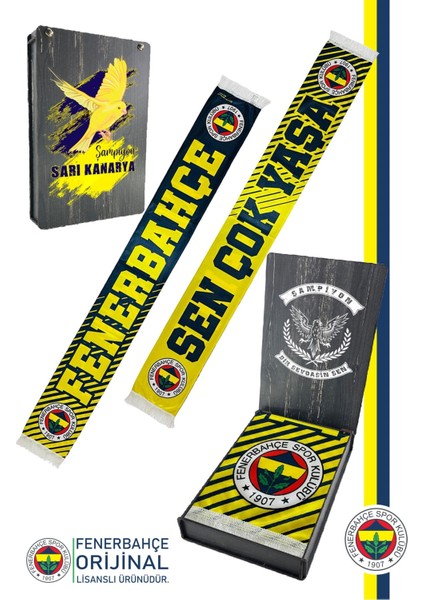 Orijinal Lisanslı Sen Çok Yaşa Fenerbahçe Şal Atkı Kanarya Baskılı Ahşap Kutulu