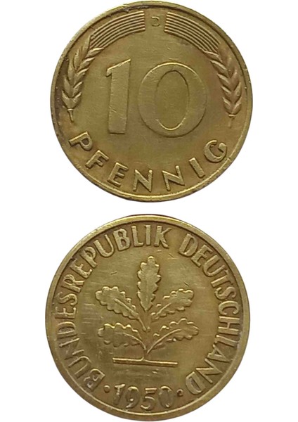 Almanya 10 Pfennıg 1950 Yabancı Koleksiyon Madeni Para Eski Hediye Antika Darpane Hobi