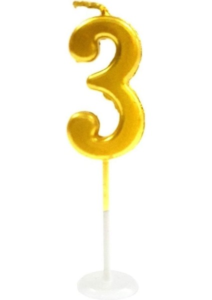 8cm 3 Rakamlı Altın Mum, Şık ve Zarif Dekorasyon Parçası