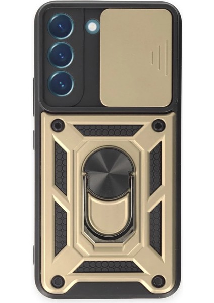 Samsung Galaxy S23 Fe Kılıf Pars Lens Yüzüklü Silikon - Gold Arbkd