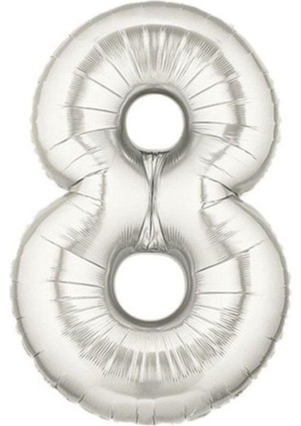 Gümüş Rakam 8 Folyo Balon, 40 Inç, 100 Cm, Kutlama Dekoru