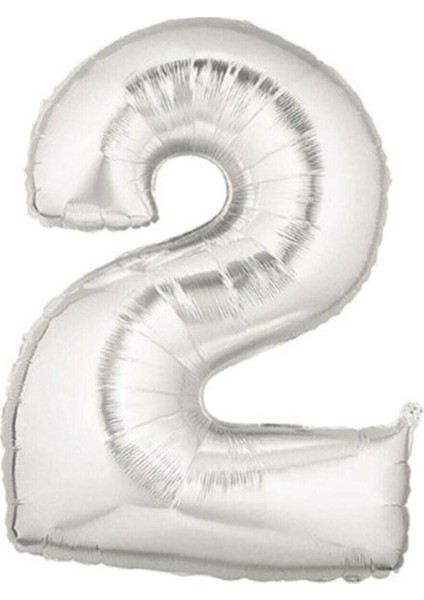 Gümüş Rakam 2 Folyo Balon 40 Inç 100 Cm, Şık ve Parlak Doğum Günü Süsü