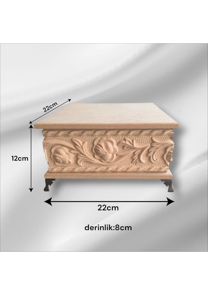 Ahşap- Ham Mdf- Desenli-Takı-Makyaj-Aksesuar-Çok Amaçlı- Ayaklı Kare Dekoratif Kutu
