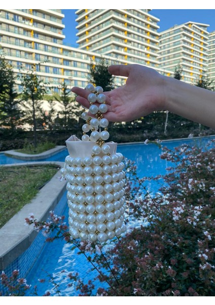 El Örmesi - İnci iyle Silindir El Çantası- Günlük ,Özel Gün (Nikah,Düğün)