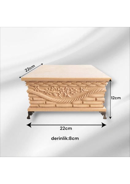Ahşap- Ham Mdf- Desenli-Takı-Makyaj-Aksesuar-Çok Amaçlı- Ayaklı Kare Dekoratif Kutu