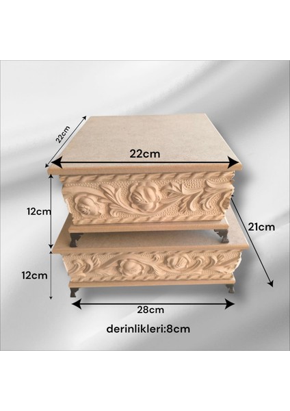 Ahşap- Ham Mdf- Desenli-Takı-Makyaj-Aksesuar-Çok Amaçlı- Ayaklı- 2li Dekoratif Kutu fiyatları