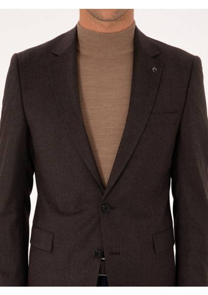 Erkek Kahverengi Slim Fit Yün Karışımlı Ceket 50292488-VR029