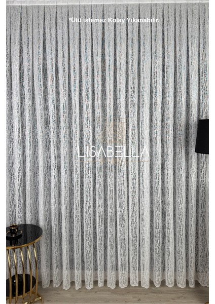 Kabuğun Işıltısı Ağır Gramajlı Örme Tül (1x2.5 Pile Dikişli) Ütü Istemez.