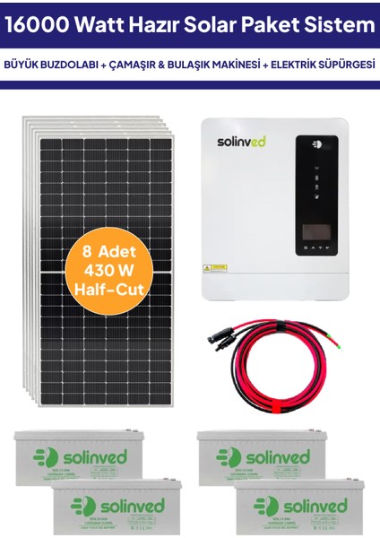 16 Kw 16000 Watt Güneş Enerjisi Hazır Solar Paket Sistem Half Cut Güneş Panelli