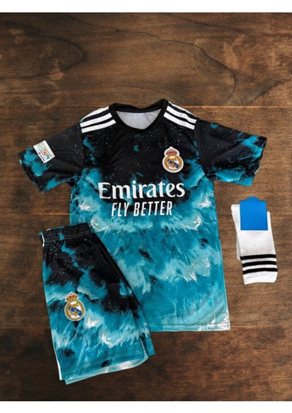 Real Madrid Özel Tasarım Mavi Dalgalı Çocuk Forması 4 Lü Set fiyatları