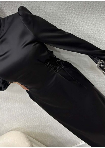 25Y61422 Elbise Abiye Zara Saten Yanları Bağcıklı - Rita - 25Y61422 - Siyah - 40 fiyatları