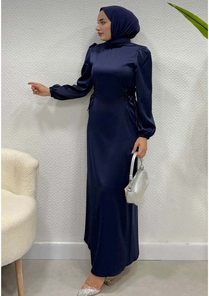 25Y61422 Elbise Abiye Zara Saten Yanları Bağcıklı - Rita - 25Y61422 - Lacı - 44