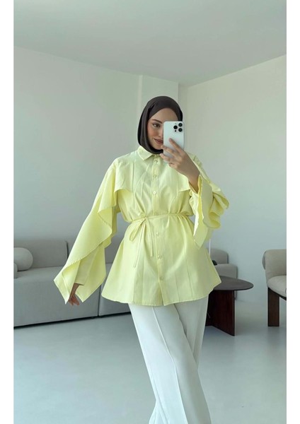 25Y0777 Tunik Gömlek Kol Detayları Fırfırlı - Aler - 25Y0777 - Sarı - 38