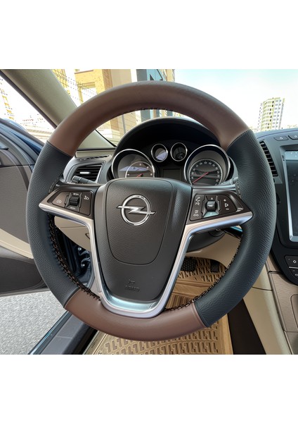 Dikişli Direksiyon Kılıfı Siyah Deri Kahve Deri Kahve Dikişli Opel Insignia Için