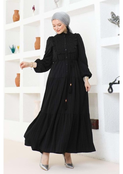 25Y9505 Elbise Fistolu Çilek Kumaş - Patisca - 25Y9505 - Siyah - 42