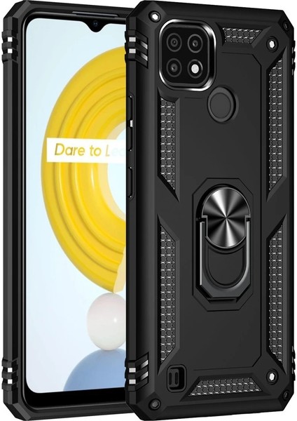 Realme C21 Kılıf Sofya Yüzüklü Silikon Kapak - Siyah Arbkd