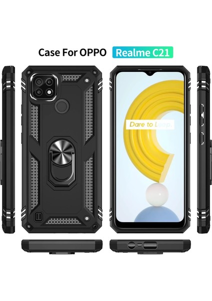Realme C21 Kılıf Sofya Yüzüklü Silikon Kapak - Siyah Arbkd modelleri