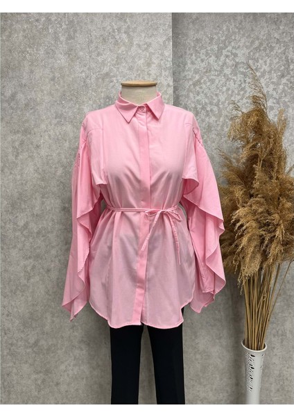 25Y0777 Tunik Gömlek Kol Detayları Fırfırlı - Aler - 25Y0777 - Pembe - 40