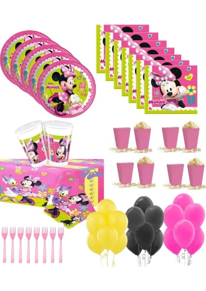 Renkli Minnie Mouse Doğum Günü Parti Seti, 8 Kişilik, Eğlenceli Konsept Malzemeleri