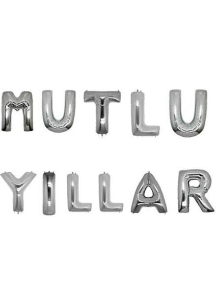 Parlak Gümüş 16 Inç Folyo Balon, Mutlu Yıllar Teması