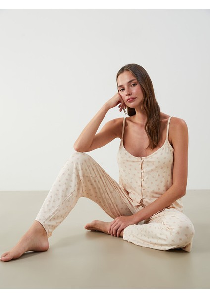 Yeni Sezon V Yaka Baskili Kadin Pijama Takimi - S5JN88Z8