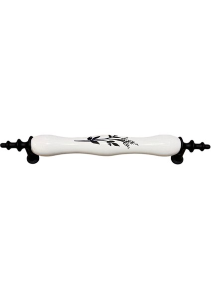 Porselen Kulp Zeytindalı Desenli 128MM(12.8CM) Ayakları Krom -Siyah Mobilya Çekmece Kapak Kulbu