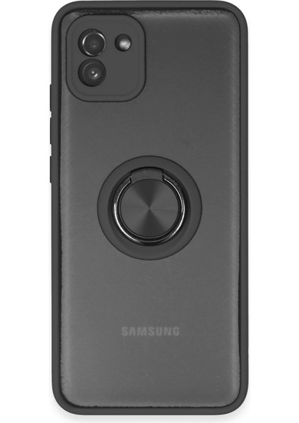 Samsung Galaxy A03 Kılıf Montreal Yüzüklü Silikon Kapak - Siyah Arbkd