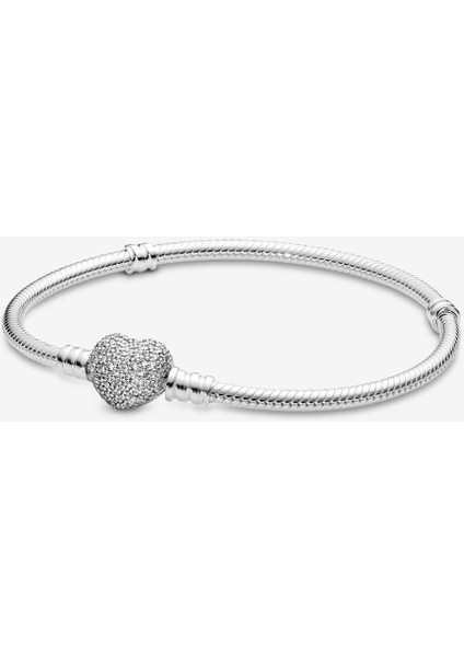 Pandora Işıltılı Kalp ve Yılan Zinciri Bileklik 925 Ayar Gümüş