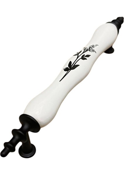 Porselen Kulp Zeytindalı Desenli 128MM(12.8CM) Ayakları Krom -Siyah Mobilya Çekmece Kapak Kulbu fiyatları
