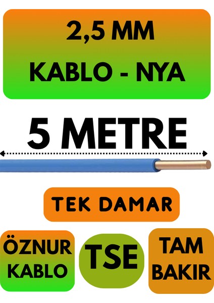 Öznur 2,5 mm Nya Kablo Metre Seçenekli (Mavi)