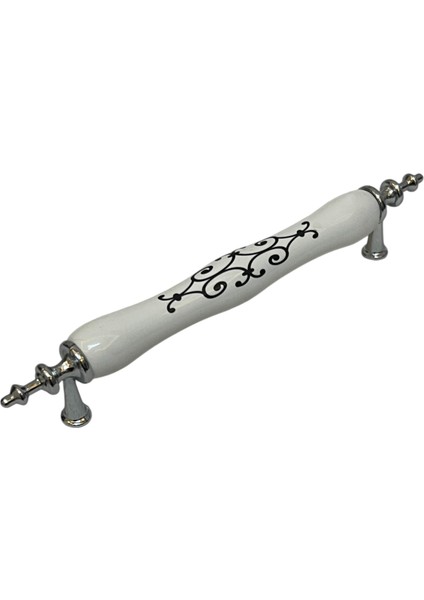 Porselen Kulp Siyah Osmanlı Desenli 128MM(12.8CM) Ayakları Krom Mobilya Çekmece Kapak Kulbu