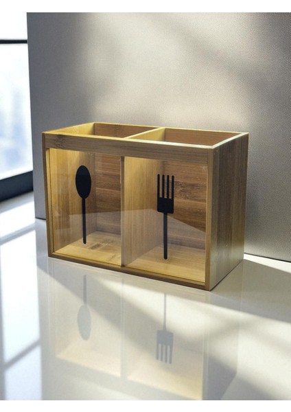 2 Bölmeli Bambu Kaşıklık ve Çubukluk Organizatör, Ahşap Mutfak Gereçleri modelleri