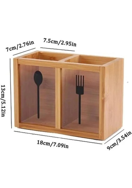 2 Bölmeli Bambu Kaşıklık ve Çubukluk Organizatör, Ahşap Mutfak Gereçleri indirimleri
